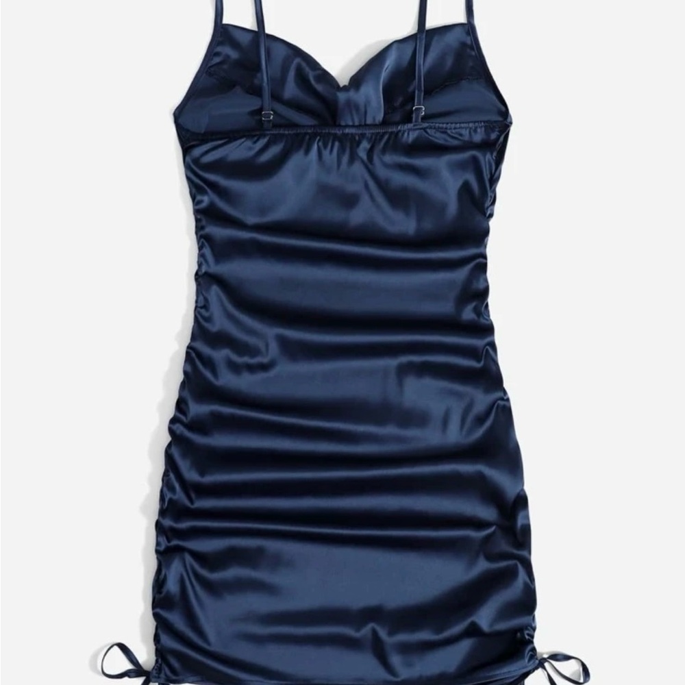 Navy Blue Drawstring Ruched Dress - Picture 4 of 4